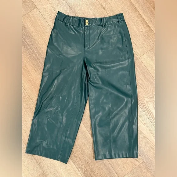 Chicos Fly Front Faux Leather Wide Leg Cropped Pant - Picture 4 of 8